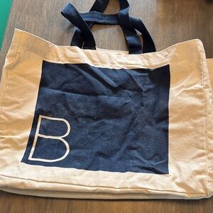Beautycounter Canvas Tote Bag with Navy Graphic and 'B' Accent